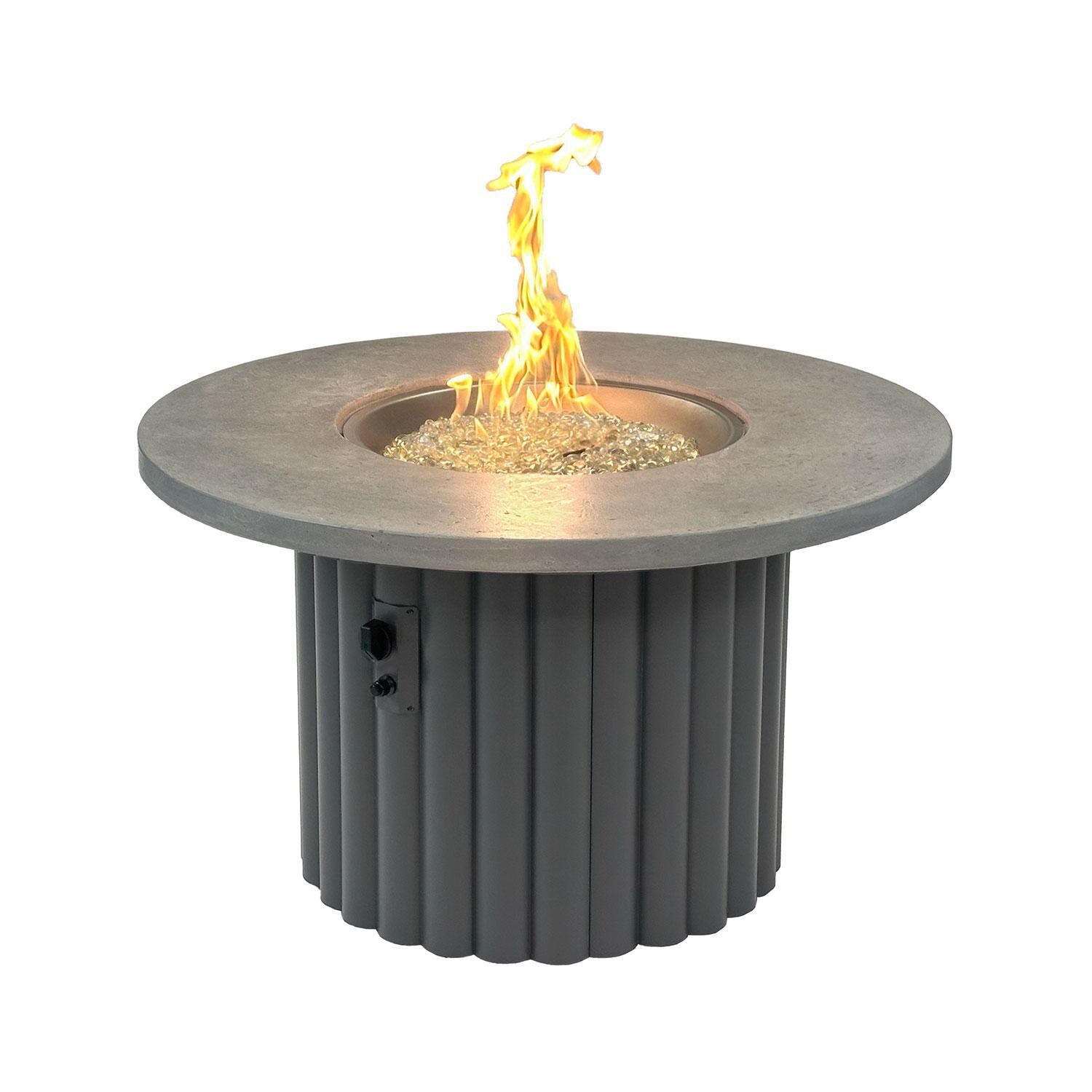 Reverie REVRCH-42-K-NG 42-in Round Aluminum Natural Gas Fire Pit Table w/ Relic Grey Supercast Top & Charcoal Base (Ships Propane w/ Conversion Kit) - Flame On - White Background thumbnail