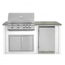 BBQGuys.com 6 Ft BBQ Island With Blaze 32-Inch Natural Gas Grill, Double Access Door & Outdoor-Rated Compact Refrigerator - White/Gray - BLZAD4.1NG-6VP4PWNG image