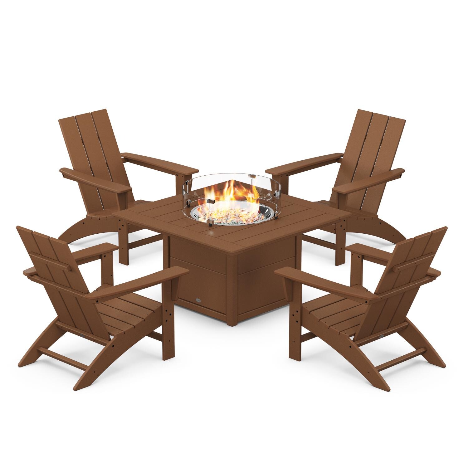 POLYWOOD Modern 5Piece Adirondack Chair Conversation Set w/ Fire Pit