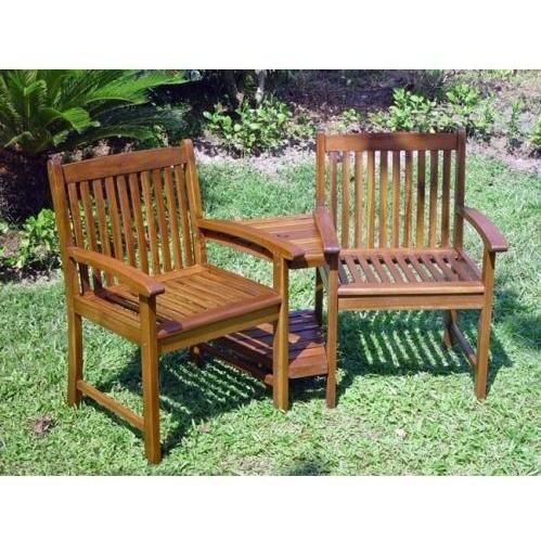 International Caravan Acacia Wood Conversation Double Chair With Table - Stain