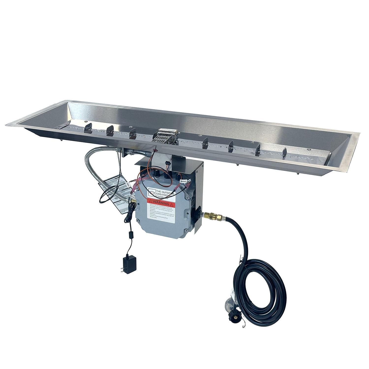 The Outdoor GreatRoom Company Crystal Fire Plus 42 X 12 Linear Electronic Ignition Propane Gas Fire Pit Burner Kit - CFP1242DSILP-B