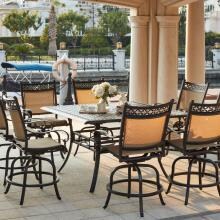 Mountain View 9 Piece Cast Aluminum Sling Patio Dining Set W/ 60 Inch Square Counter Height Table By Darlee