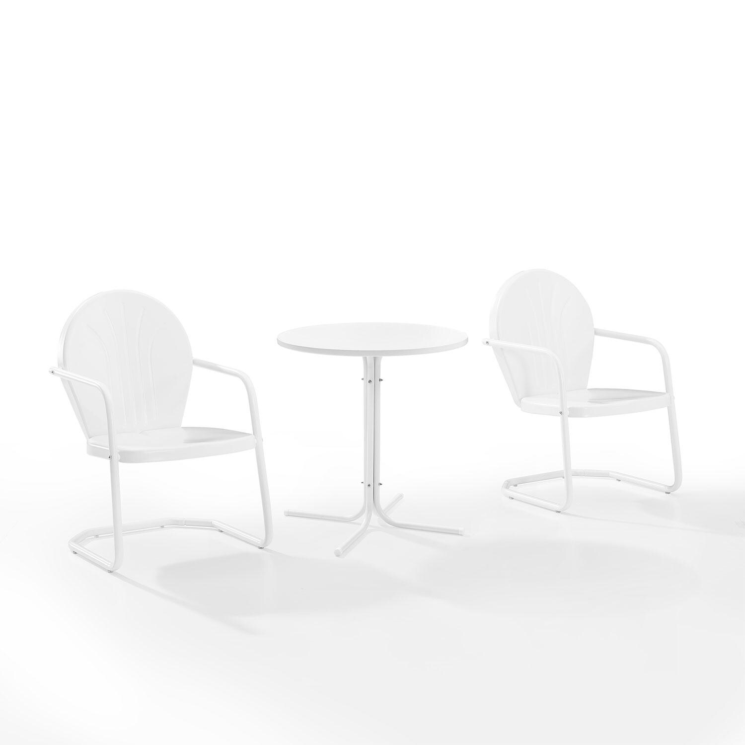 Ultimate Patio UP-32241WH 3Pc Retro Outdoor Bistro Set in White Gloss - Display - White Background thumbnail