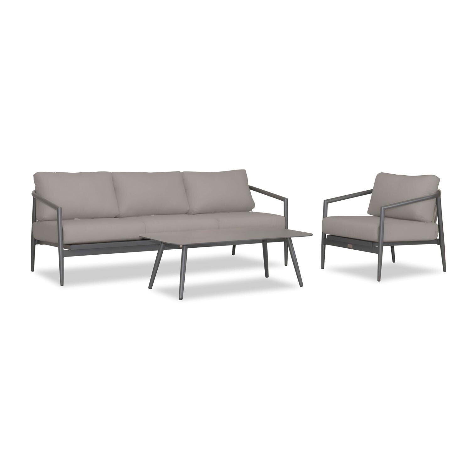 Lakeview Midnight Cove 3 Pc Aluminum Sofa Seating Set in Slate/Pebble Gray/Canvas Charcoal - Angled - White Background thumbnail