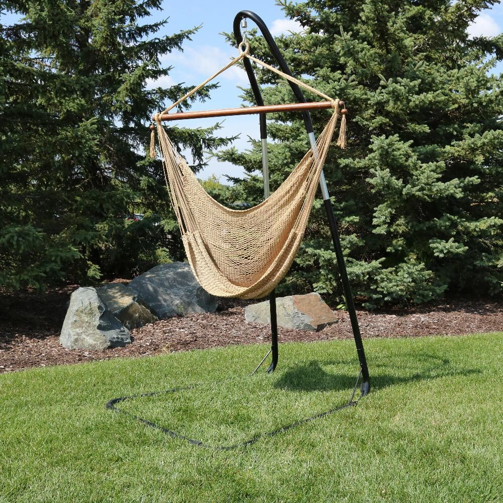 Ultimate Patio Extra Large Hanging Caribbean Hammock Chair w/ Adjustable Chair Stand - Tan