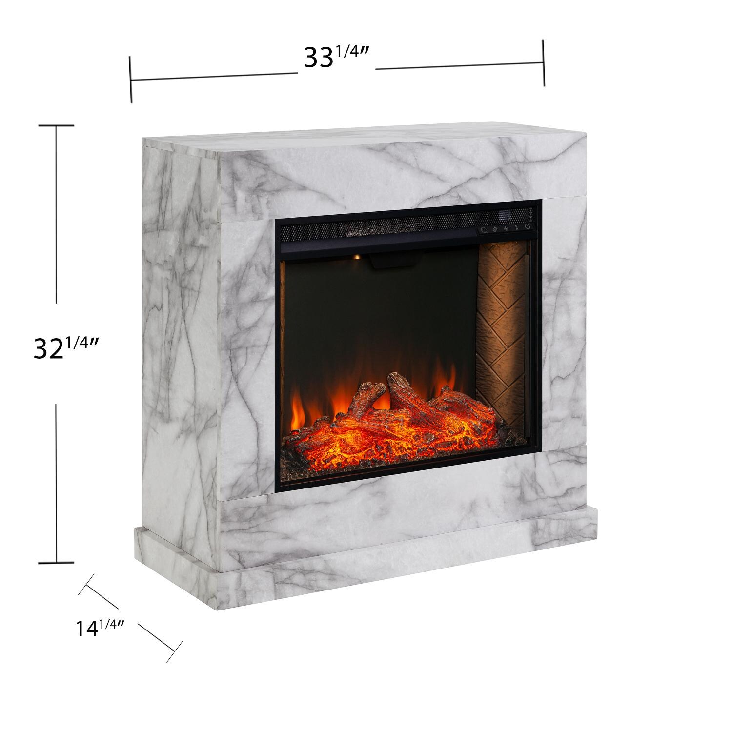 Southern Enterprises FS1062859 Dendale 33-Inch Electric Fireplace W/ Alexa-Enabled Smart Firebox - White Faux Marble - Measurements thumbnail