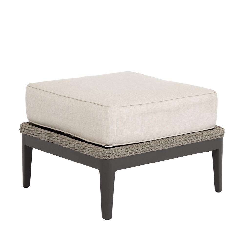 Sunset West - Marbella 3 Piece Rope & Aluminum Patio Conversation Set W/ Otoman, End Table, & Sunbrella Echo Ash Cushions - Marbella Patio Ottoman thumbnail