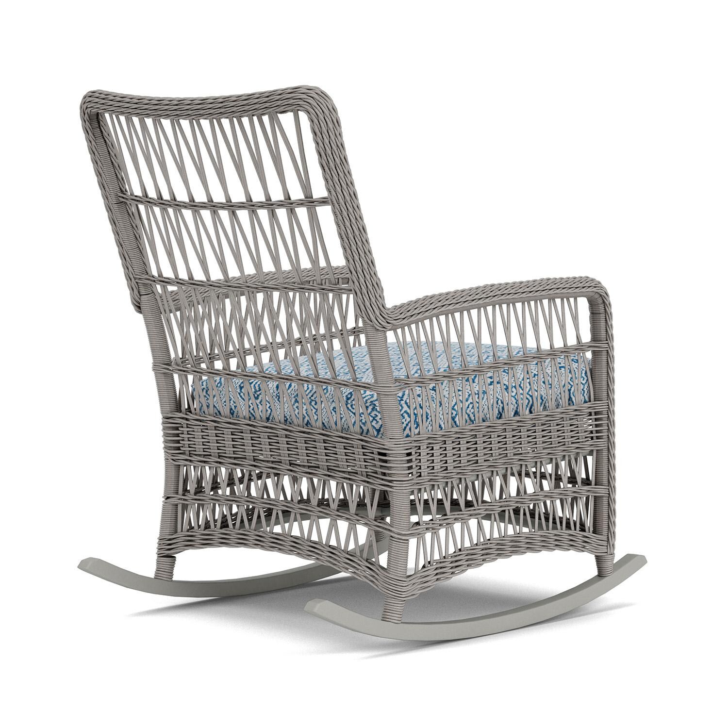 Lloyd Flanders Mackinac High Back Porch Rocker in Putty Finish with Aman Capri fabric - Rear Right thumbnail