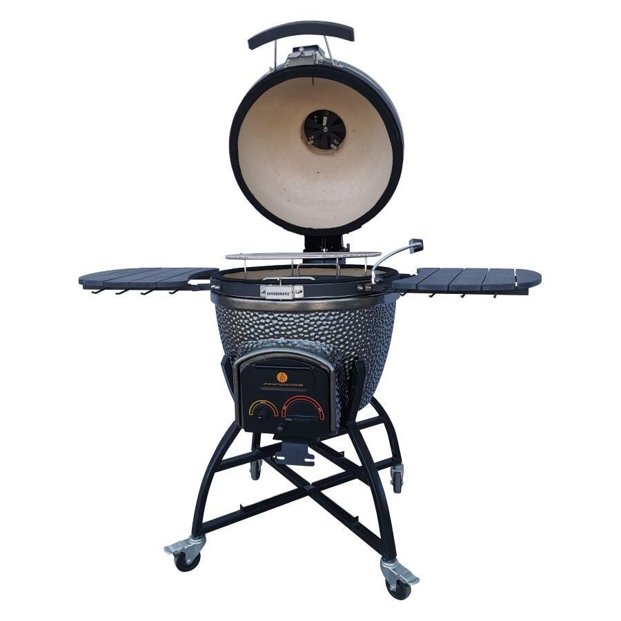 Vision Grills XD-402MG Vision Elite Series XD402 Deluxe 20-Inch Kamado Grill - Metallic Gun Metal Grey - Open From Right thumbnail