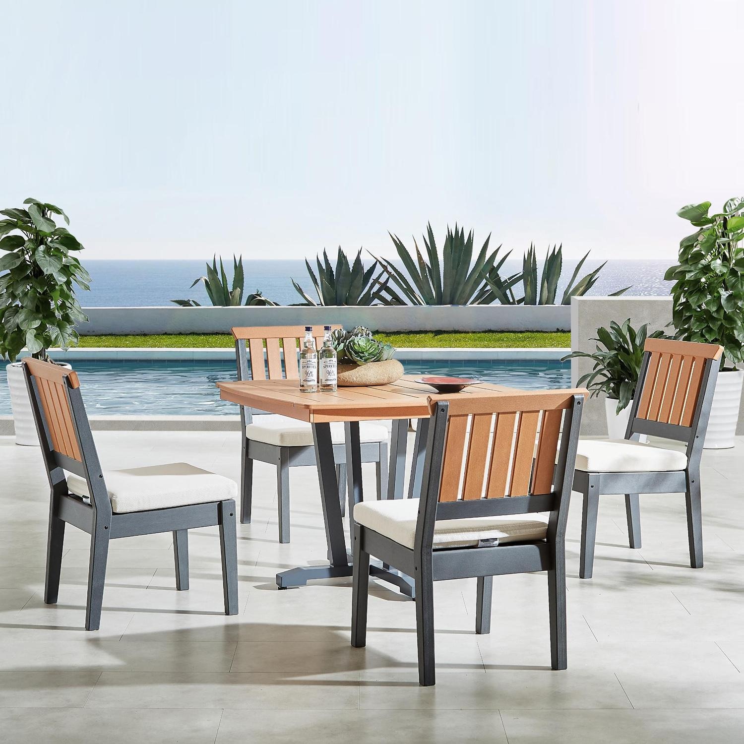 Lakeview Outdoor Designs LV-257-5SC Sabine Landing 5 Pc Polyresin Dining Set w/ Armless Chairs in Gray - By The Pool Chairs Out - Lifestyle thumbnail