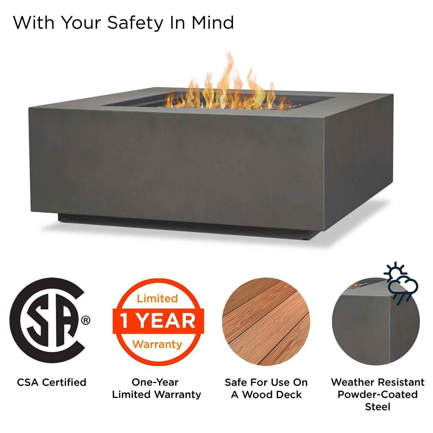 Elysian 3 Pc Powder Coated Steel 36 Inch Square Fire Pit in Weathered Slate by Lakeview - Safety - White Background thumbnail