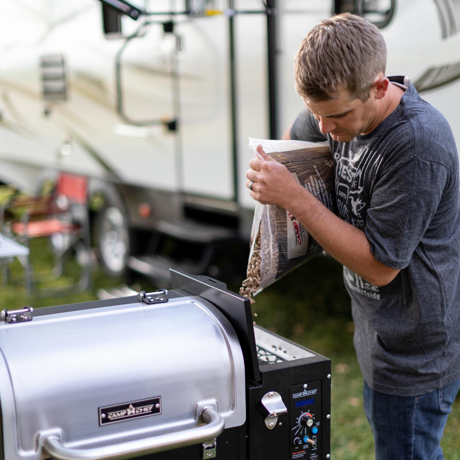 Camp Chef Pursuit 20 Portable Wood Pellet Grill - Filling the 10 lb. Hopper thumbnail