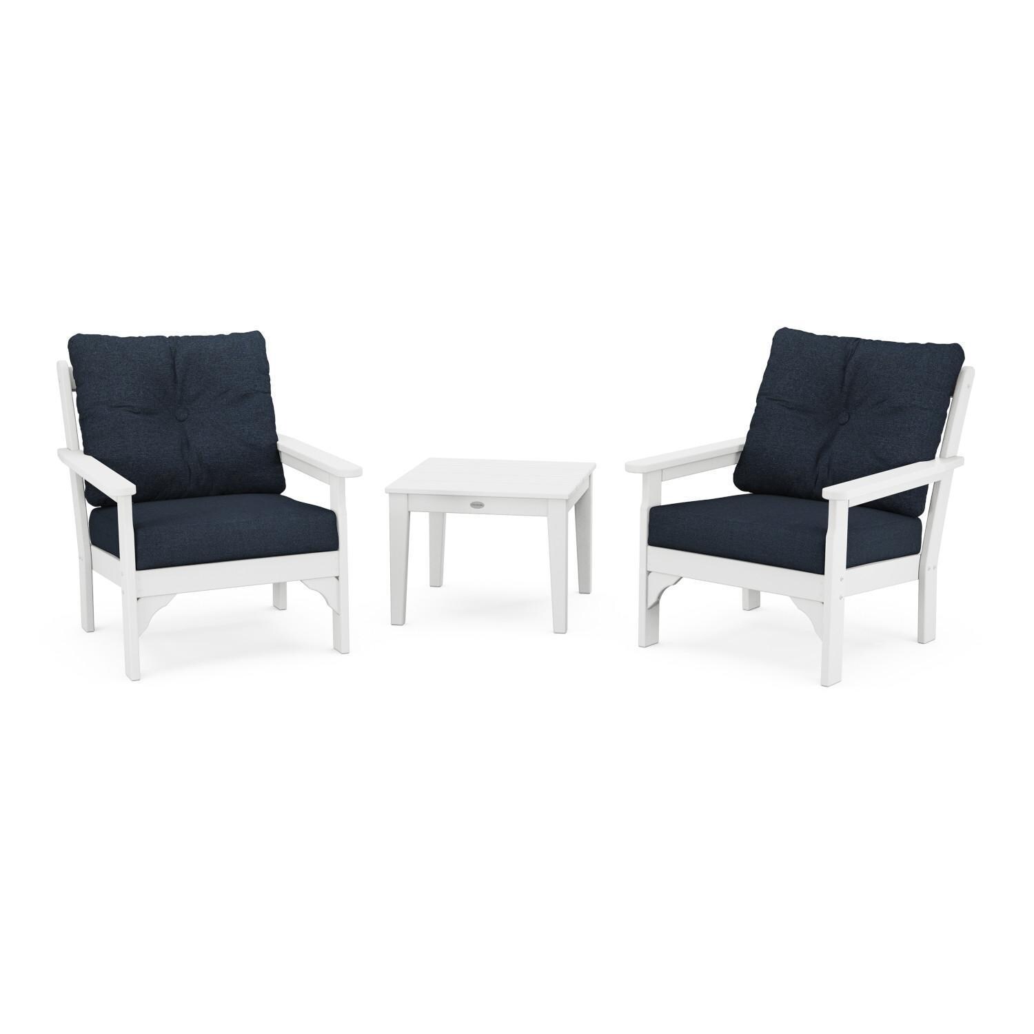 POLYWOOD Vineyard White & Marine Indigo 3-Piece Deep Seating Set - Set - White Background thumbnail