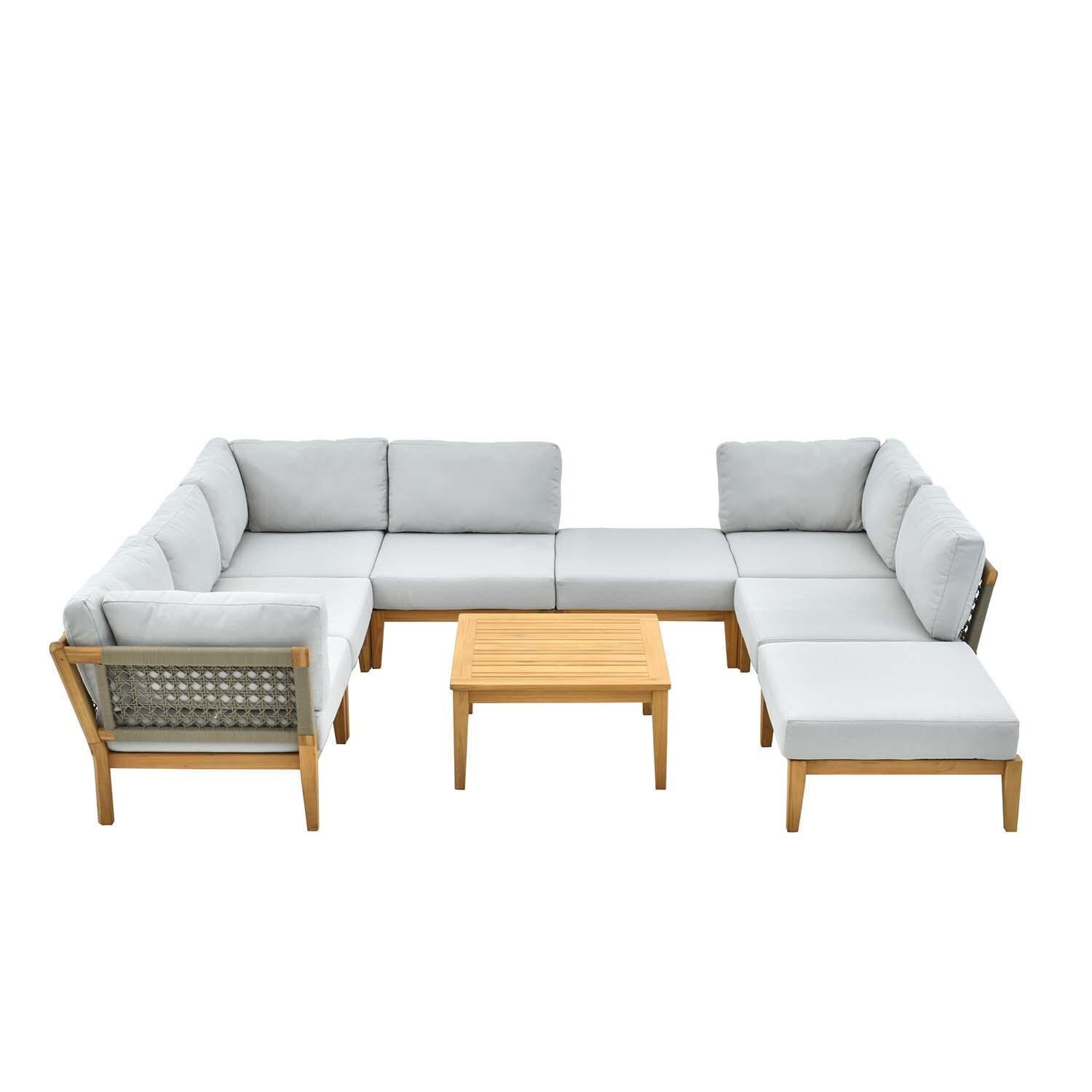 Peninsula Way 9 Pc Set Teak Seating Set By Lakeview Outdoor Designs - White Background thumbnail