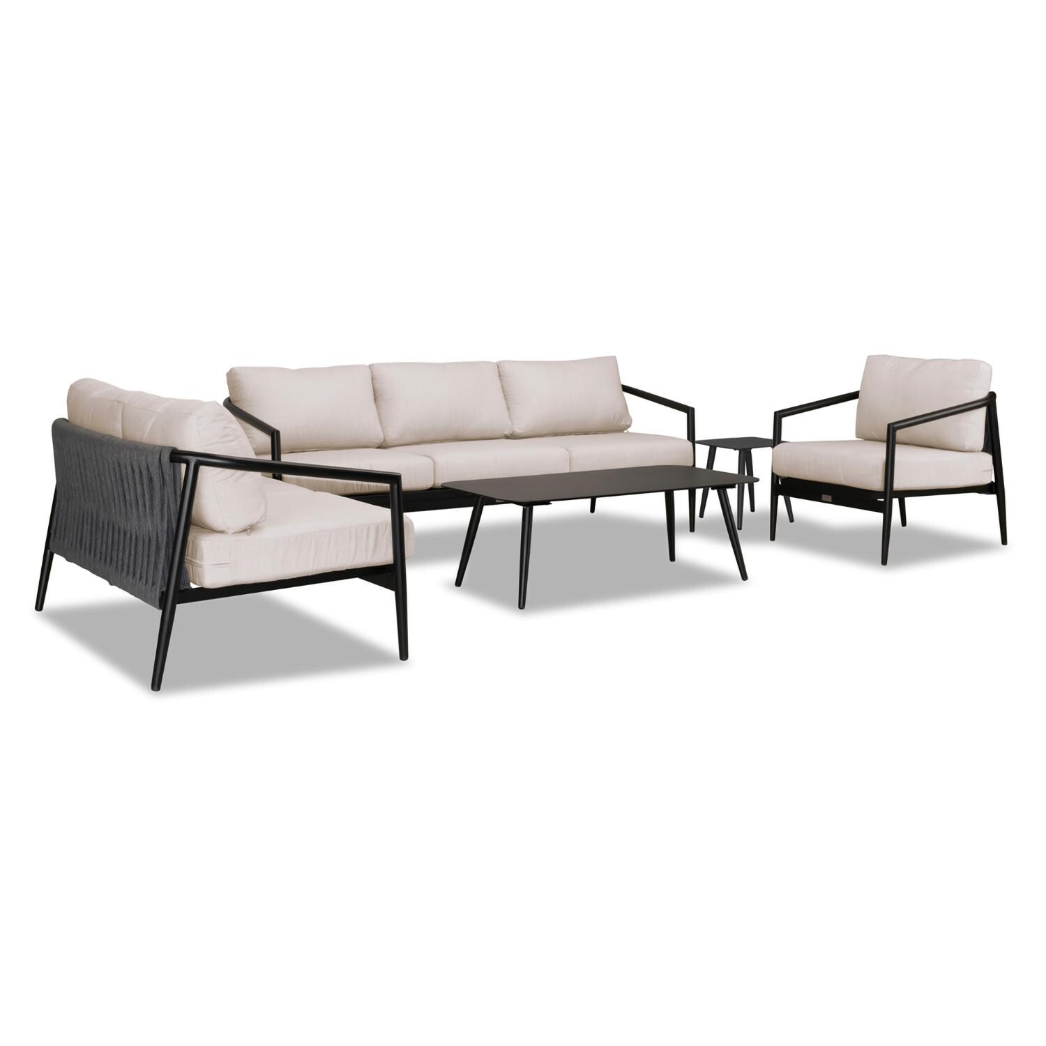 Lakeview Midnight Cove 5 Pc Aluminum Sofa Seating Set in Black/Carbon/Cast Silver - Angled - White Background thumbnail