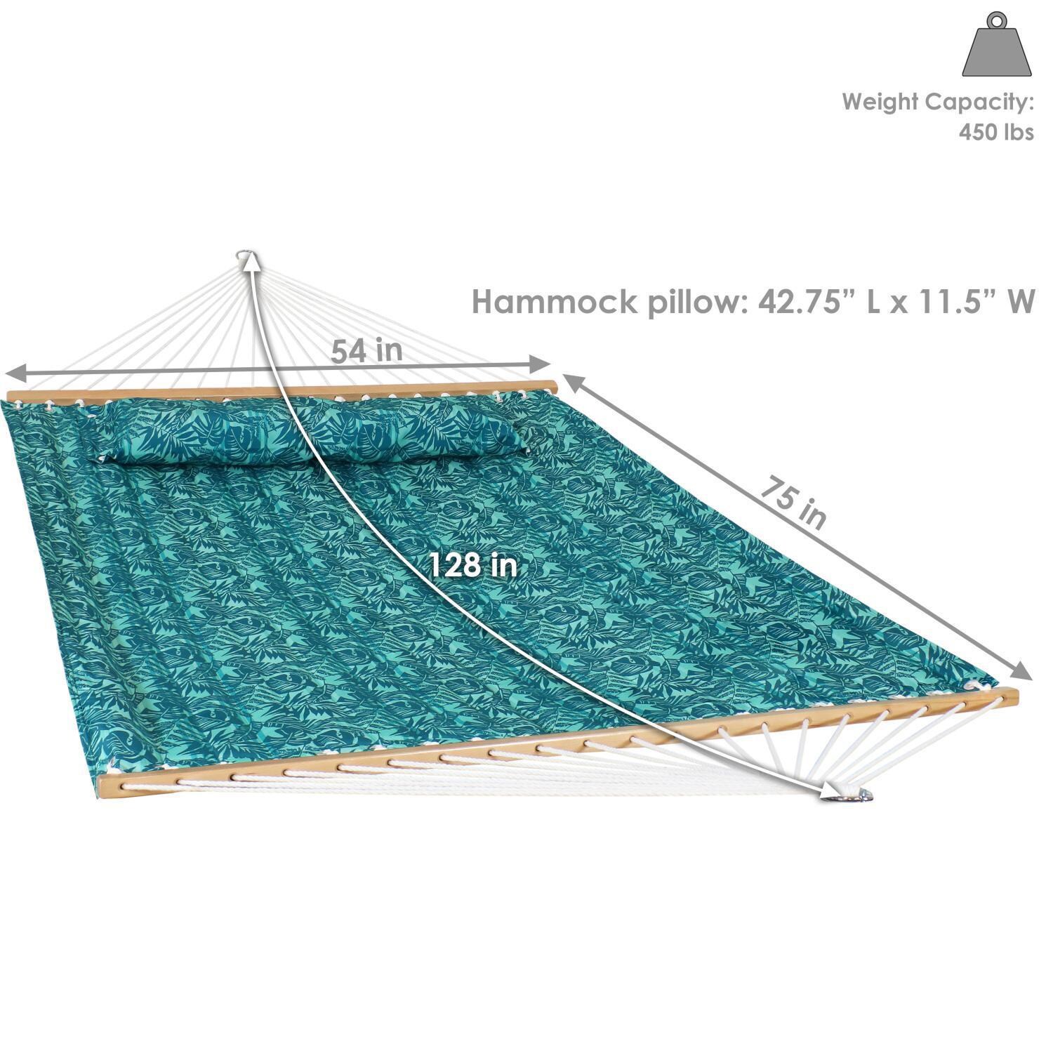 Ultimate Patio Quilted Double Hammock & Pillow - Cool Blue Tropics - Dimensions thumbnail