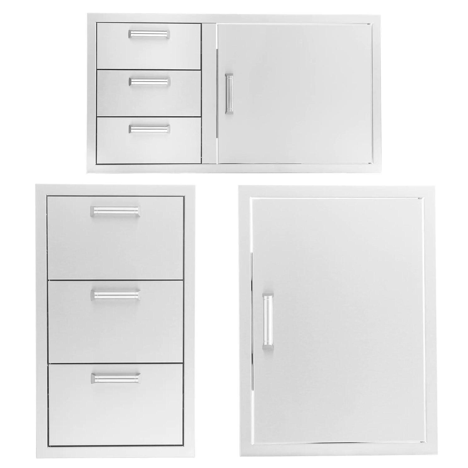3 Pc Contempo/Traditional 39-in Door & Triple Drawer Combo, Single Access Door, & Triple Drawer Outdoor Kitchen Storage Package by BBQGuys Signature