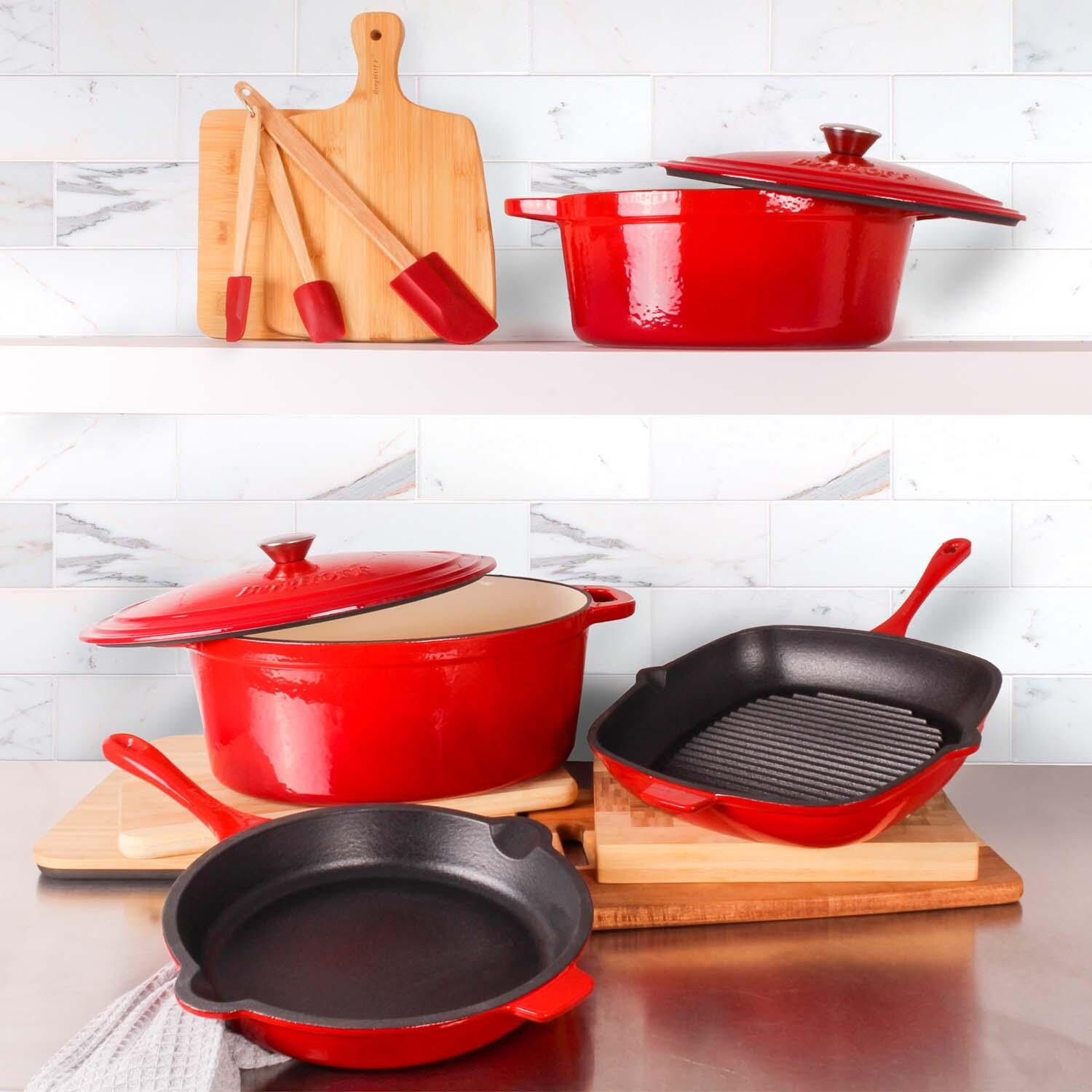 BergHOFF 10-in Neo Cast Iron Fry Pan - Red - Shown w/ Set - Lifestyle thumbnail
