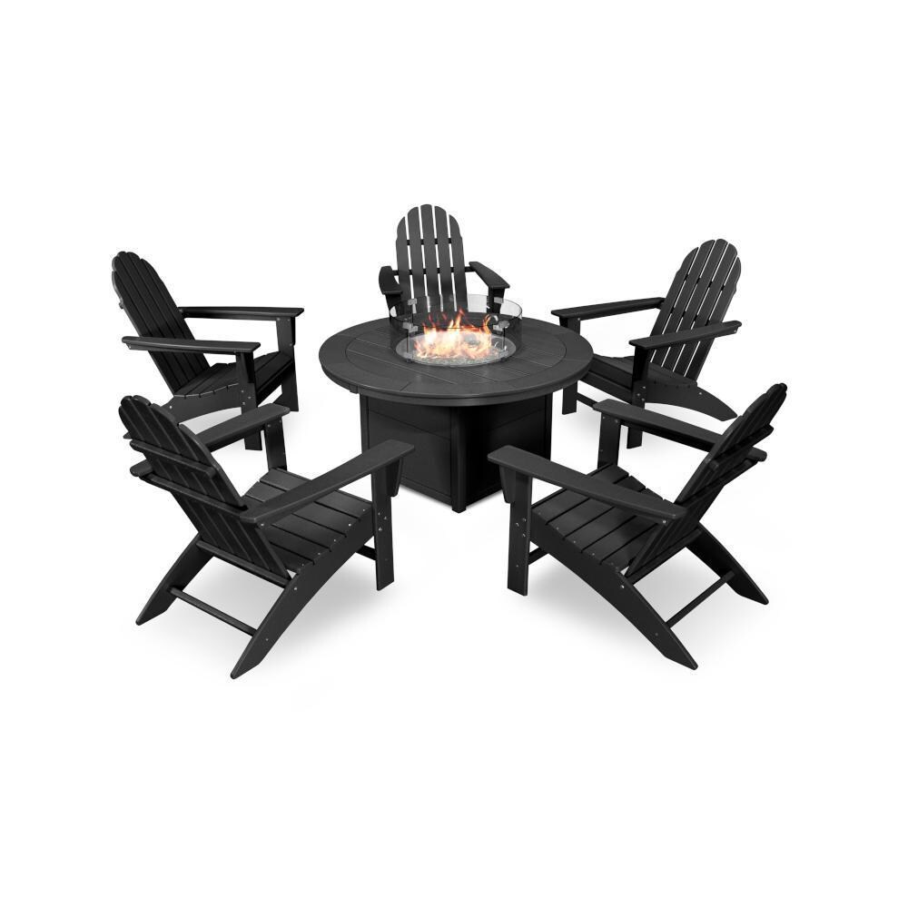 POLYWOOD Black Vineyard 6-Piece Adirondack Chat Set w/ Fire Pit Table thumbnail