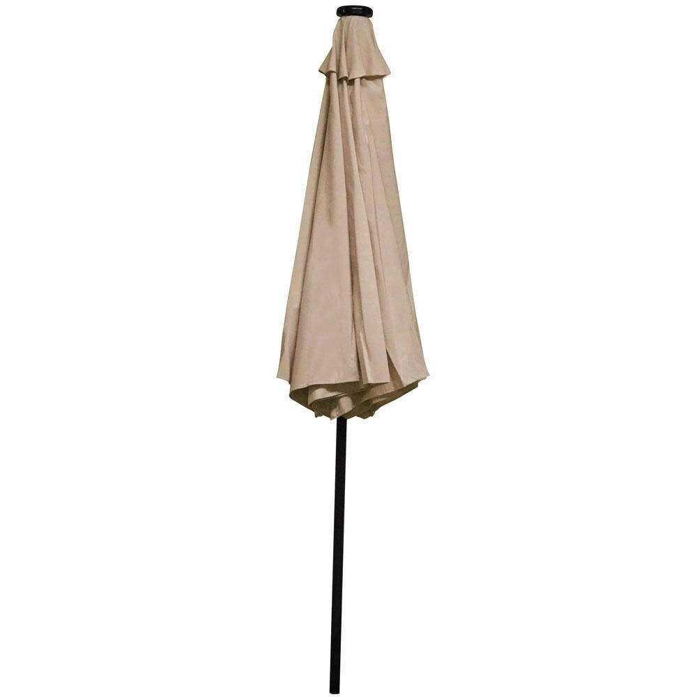 Ultimate Patio 9 Ft. Solar Lighted Octagonal Patio Umbrella W/Crank - Beige - Closed thumbnail