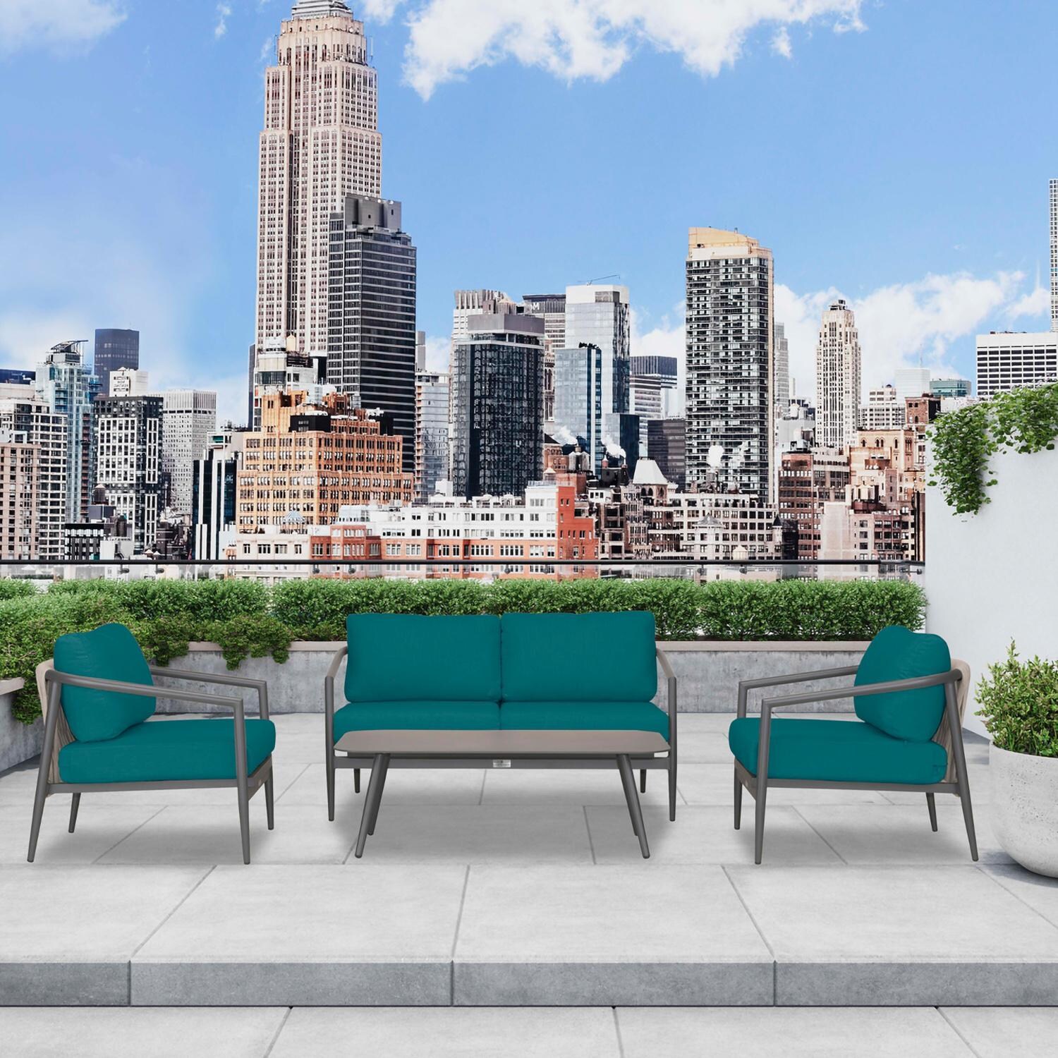 Lakeview Midnight Cove 4 Pc Aluminum Loveseat Seating Set in Slate/Pebble Gray/Spectrum Peacock - Lifestyle thumbnail