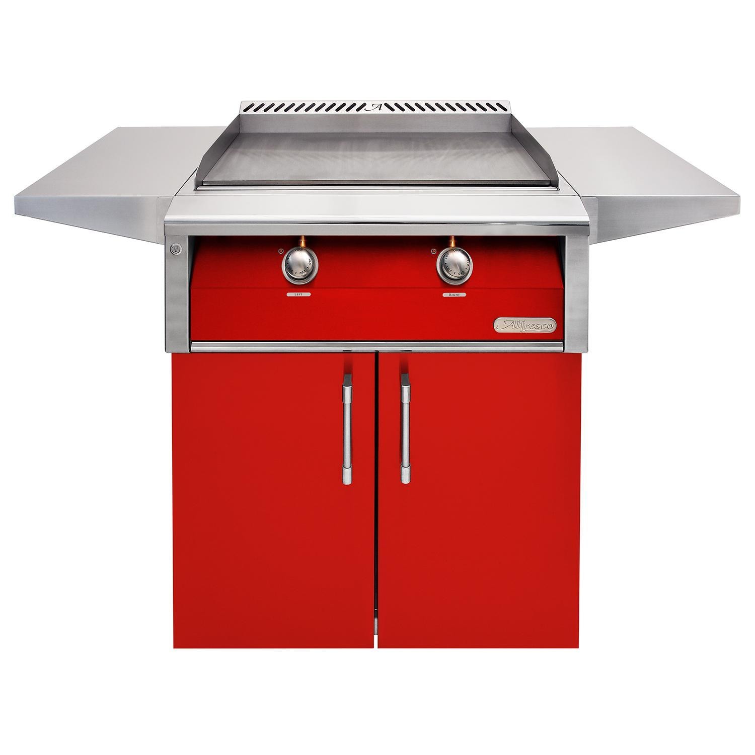 Alfresco 30-Inch Freestanding Natural Gas Griddle with Cart in Carmine Red - AXE-30GTC-NG-S3002