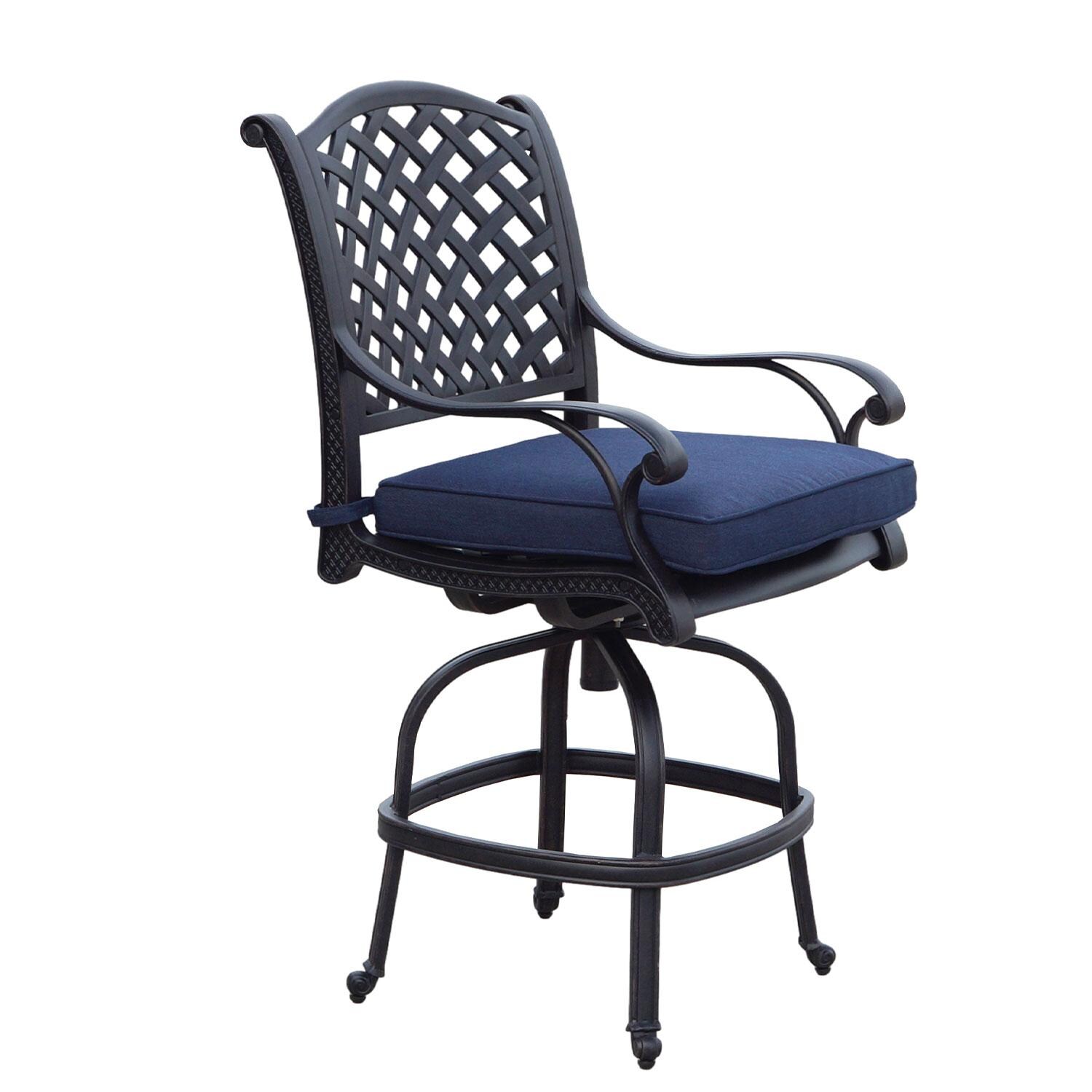 Nassau Cast Aluminum 4 Pc Set Swivel Counter Height Bar Stool Set in Antique Bronze/Navy by Darlee - White Background thumbnail