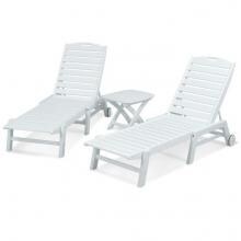 Nautical 3 Piece White Recycled Plastic Wood Patio Chaise Lounge Set By POLYWOOD
