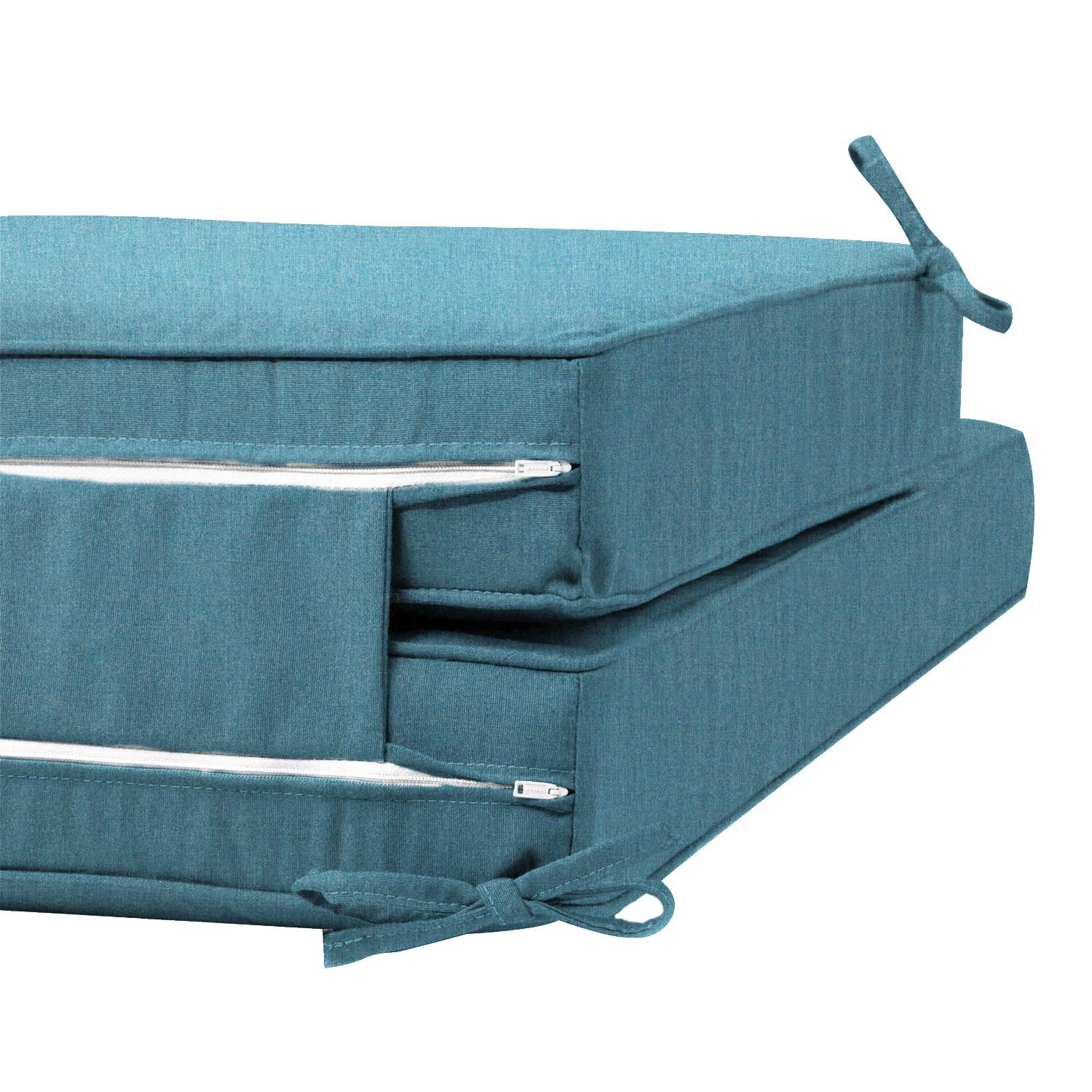Sunbrella Cast Lagoon Long Outdoor Replacement Chaise Lounge Cushion W/ Piping By UltimatePatio.com - Zipper and Tie Detail thumbnail