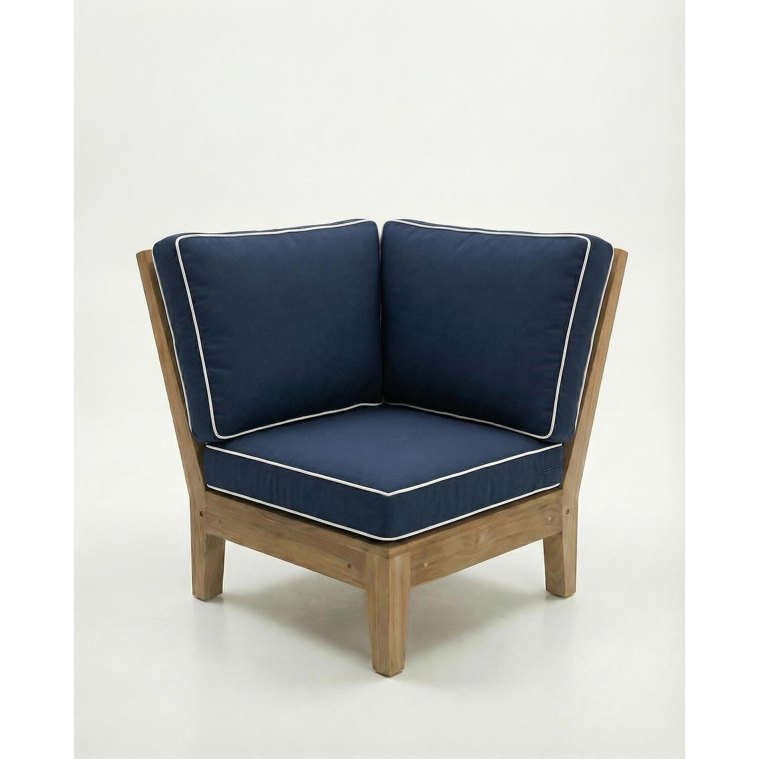 Royal Teak Collection MIACRN Miami Teak Sectional Corner Chair w/ Sunbrella Cushions in Canvas Navy - Corner Chair - White Background thumbnail