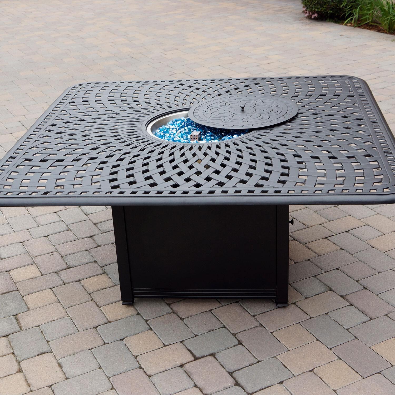 Signature 64 Inch Square Cast Aluminum Propane Fire Pit Dining Table in Antique Bronze by Darlee - Lifestyle thumbnail