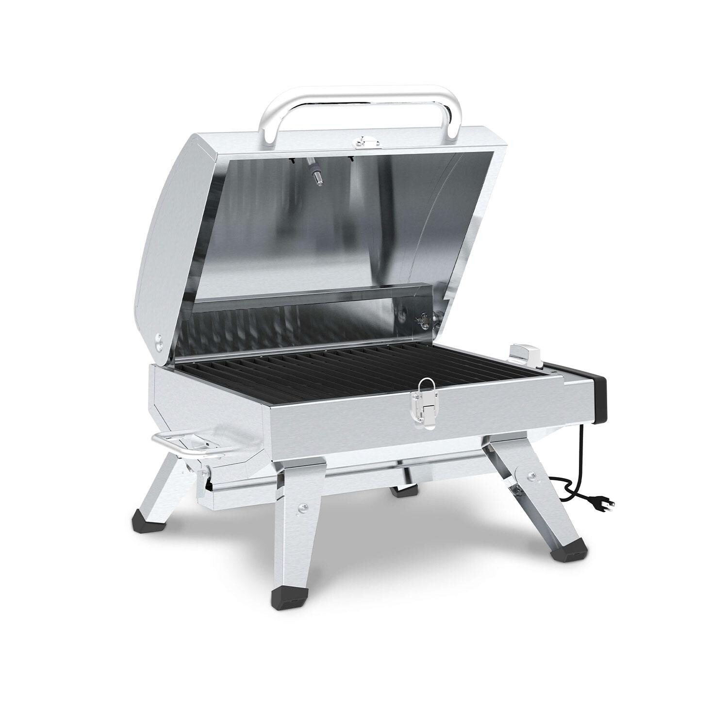 GrillPro 201119 Countertop Electric Tabletop Grill - Lid Up - Right Angle - White Background thumbnail