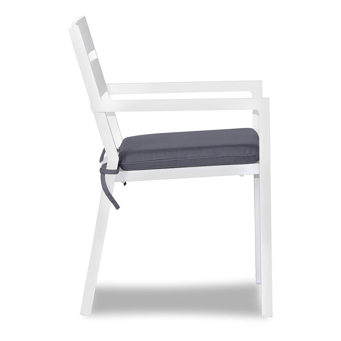 Calm Bay Aluminum Dining Arm Chair in White/Canvas Charcoal by Lakeview Outdoor Designs - Side - White Background thumbnail