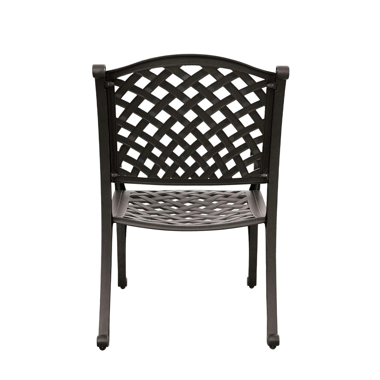 Nassau Cast Aluminum 4 Pc Set Dining Chair Set in Antique Bronze/Navy by Darlee - Rear View - Shown W/ No Cushion - White Background thumbnail