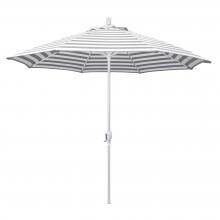 California Umbrella Pacific Trail Series 9 Ft Octagonal Aluminum Push Button Tilt Patio Umbrella W/ Crank Lift - Matted White Frame / Olefin Gray White Cabana Stripe Canopy image