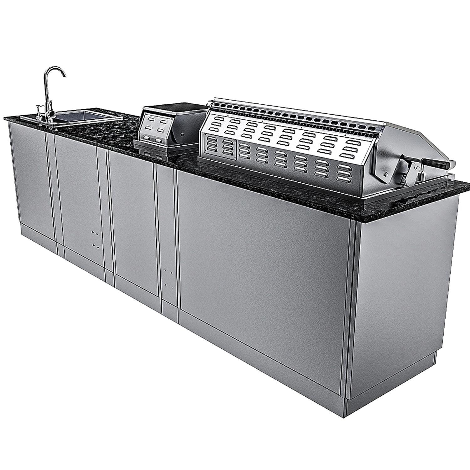 Sunstone Grills SCPGULFBREEZE10.2-NG Gulf Breeze 10 Ft Outdoor Kitchen Island w/ Natural Gas Grill & Side Burner, Sink, Refrigerator, Door & Drawer - Back - White Background thumbnail