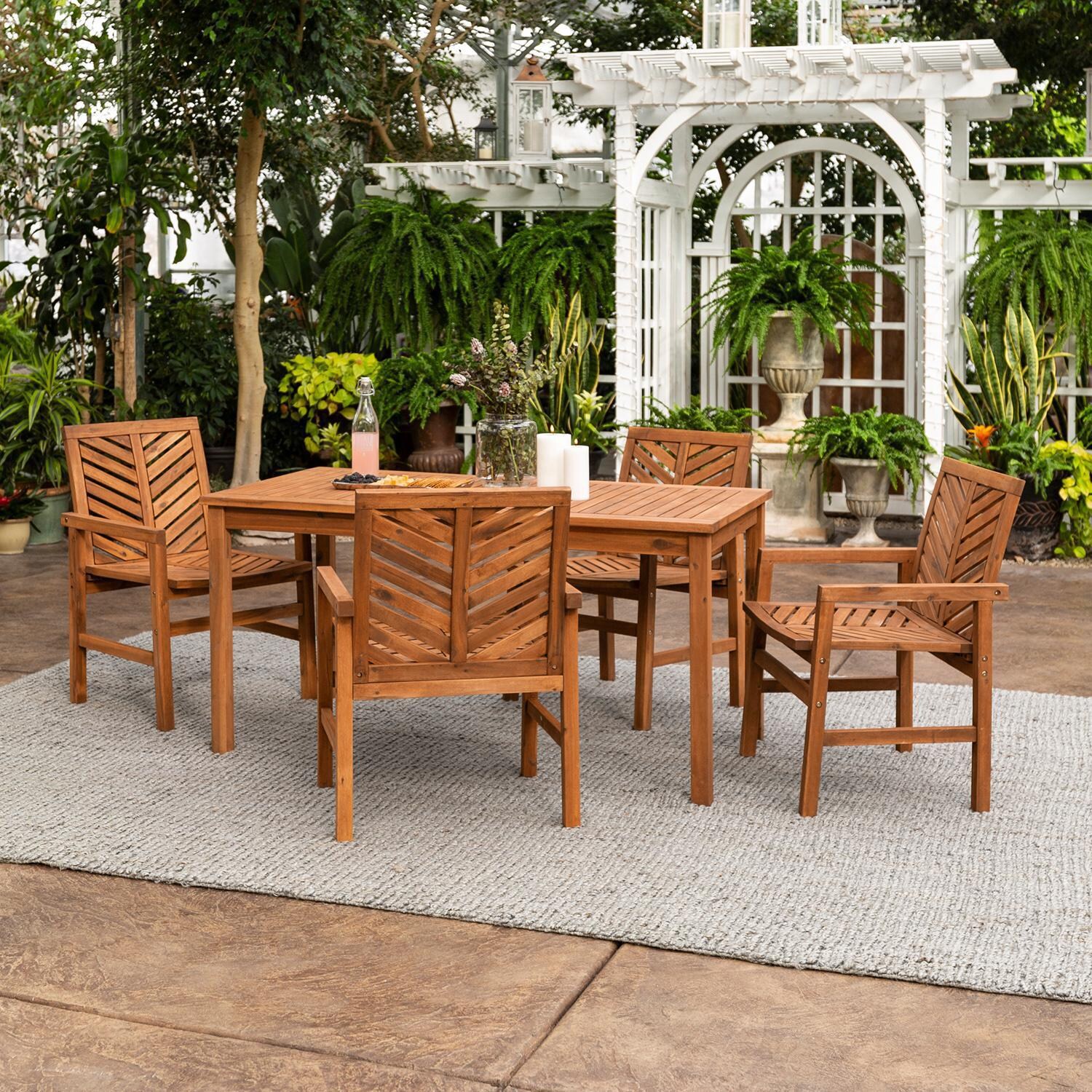 Ultimate Patio Wishlake 5 Piece Acacia Patio Dining Set W/ 60 X 32 Inch Rectangular Table - Brown thumbnail