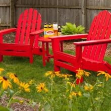 Classic 3 Piece Recycled Plastic Wood Patio Folding Adirondack Conversation Set By POLYWOOD - Sunset Red image
