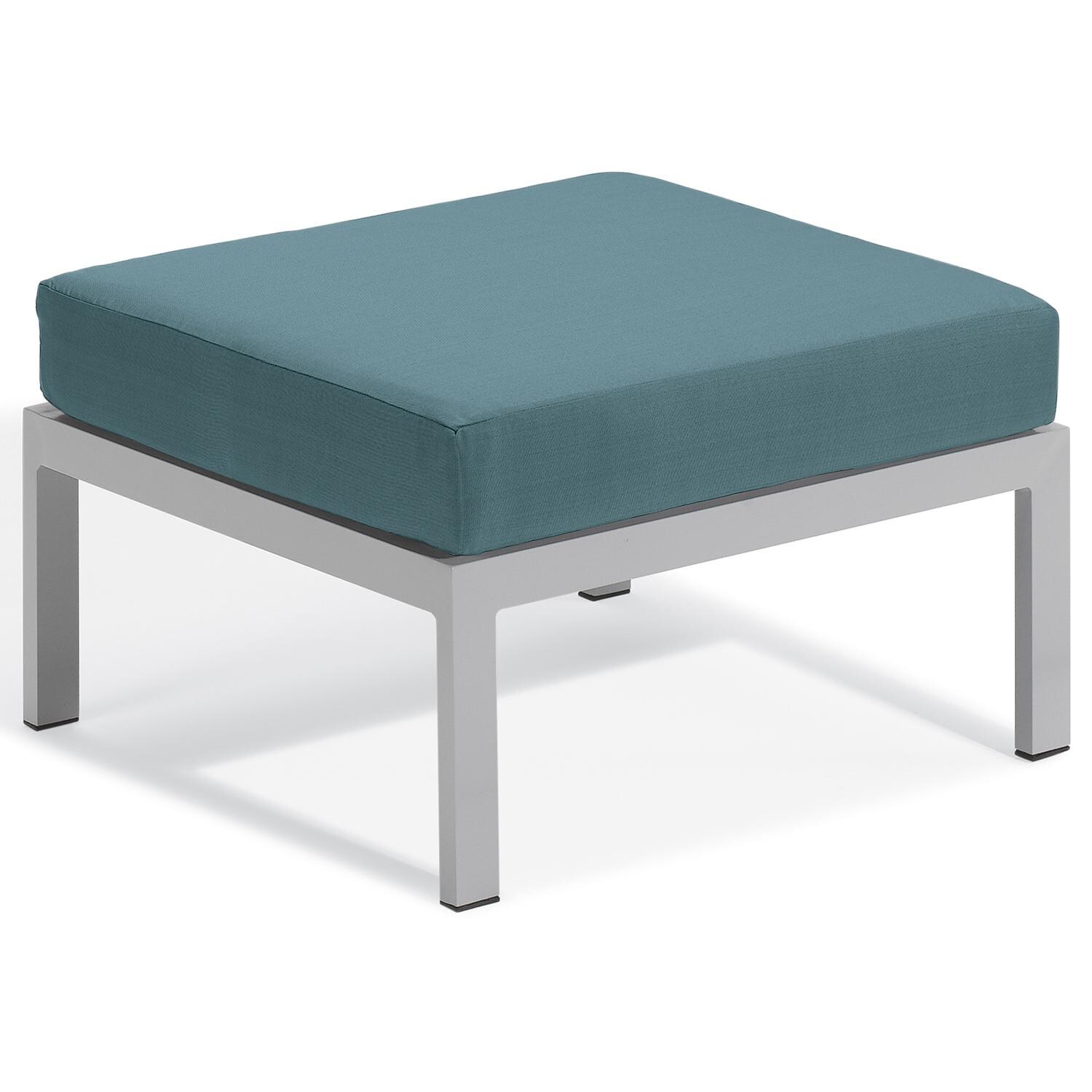 Travira Modular Flint Ottoman W/ Ice Blue Sunbrella Cushions By Oxford Garden
