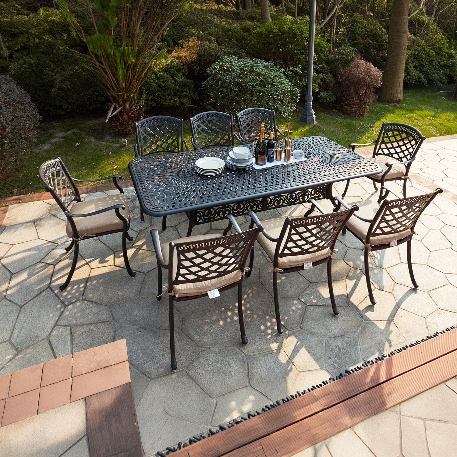 Darlee 201030-9PC-60XLD Sedona 9 Piece Cast Aluminum Patio Dining Set W/ 92 X 42 Inch Rectangular Dining Table & Beige Canvas Cushions  thumbnail