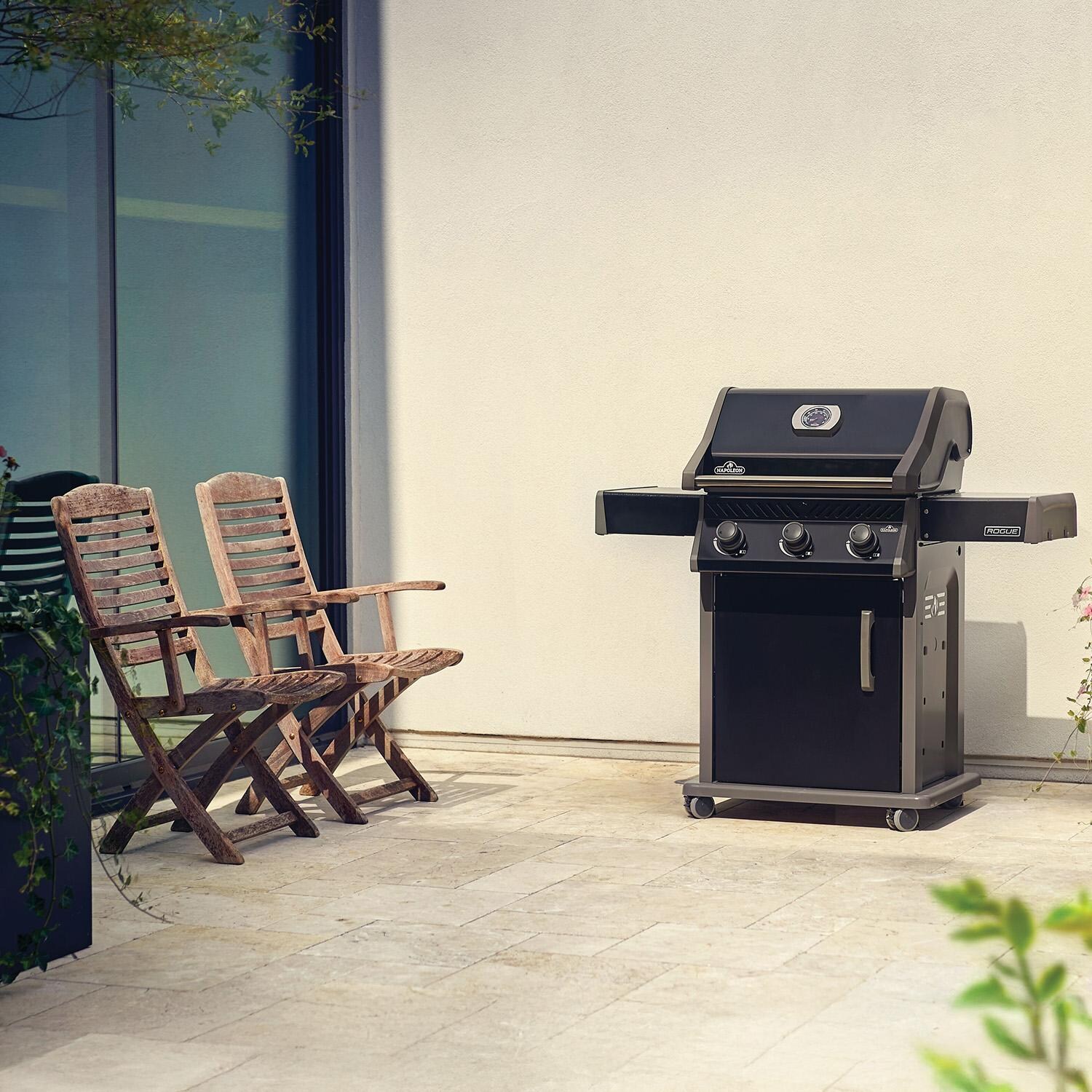 Napoleon R425PK-2 Rogue 425 3-Burner Propane Grill - Black - Cooking on Patio - Lifestyle thumbnail