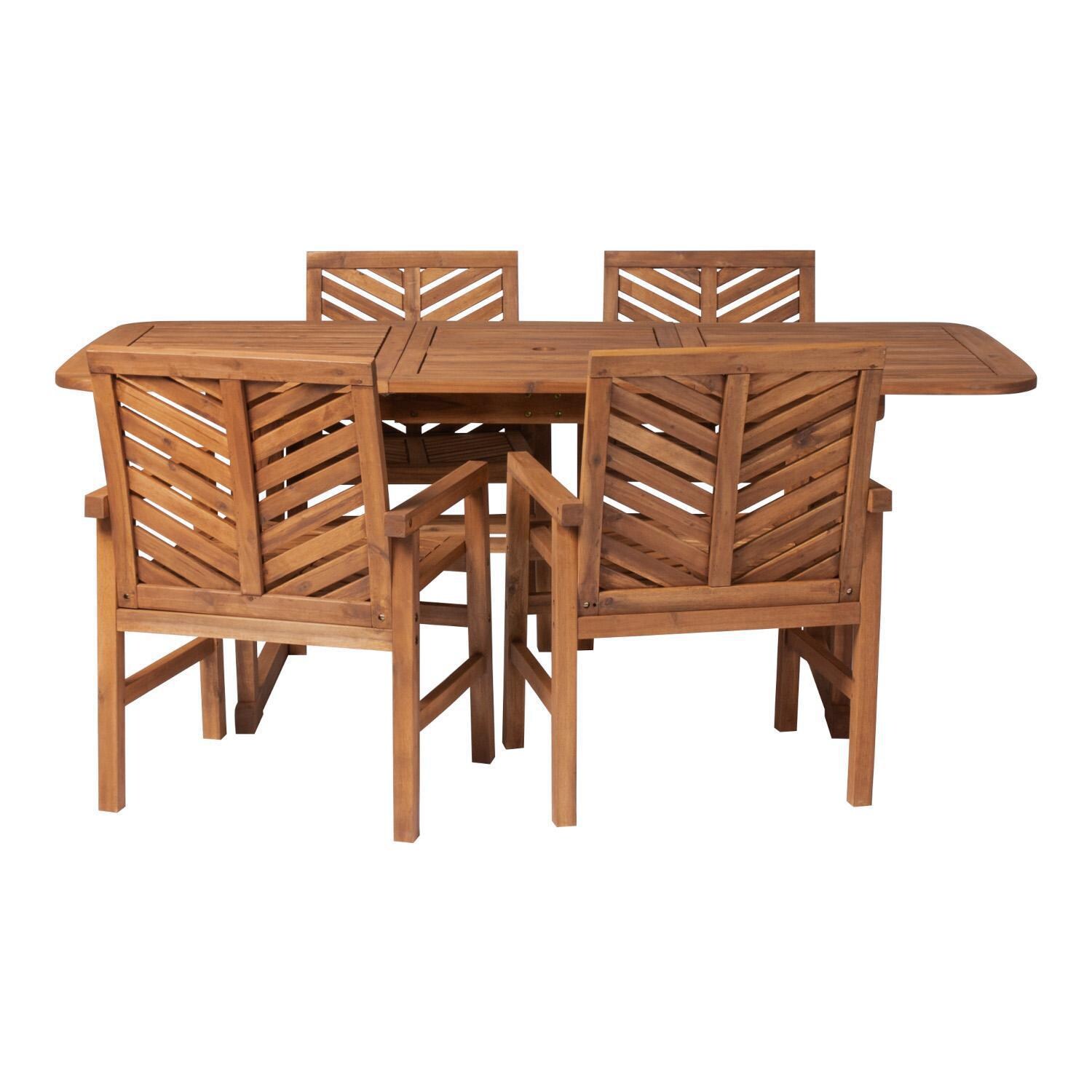Ultimate Patio Wishlake 5 Piece Acacia Patio Dining Set W/ 55-79 X 35 Inch Extension Rectangular Table - Brown - Front View thumbnail