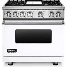 Viking Professional 7 Series 36-Inch 4 Burner Natural Gas Dual Fuel Range With Griddle - White - VDR7364GWH image