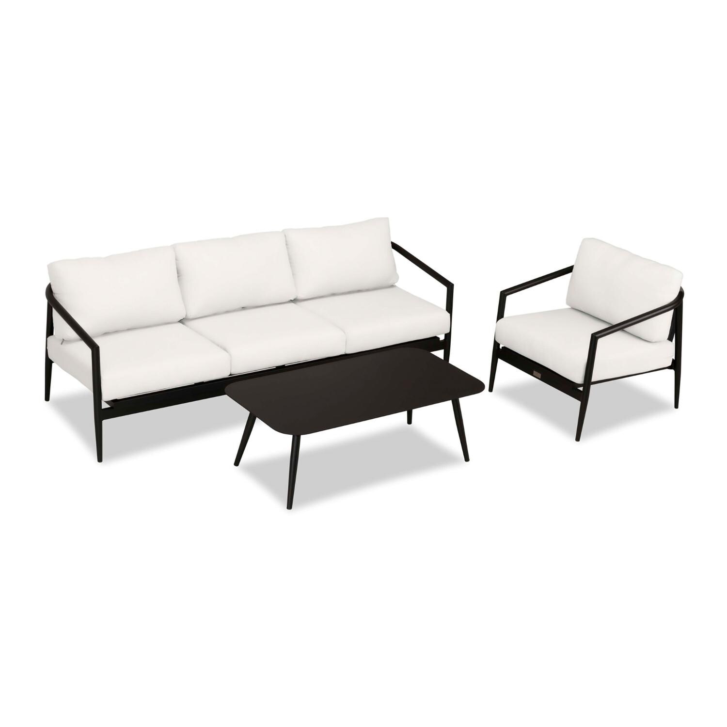 Lakeview Midnight Cove 3 Pc Aluminum Sofa Seating Set in Black/Carbon/Canvas Natural - Top - White Background thumbnail