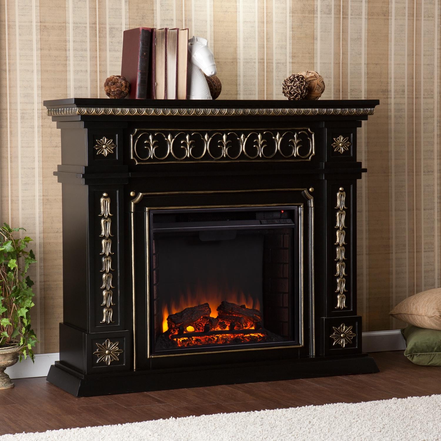 Southern Enterprises Donovan 47 Inch Electric Fireplace Black W Southern Enterprises Donovan 47 Inch Electric Fireplace Black W Hand Painted Gold