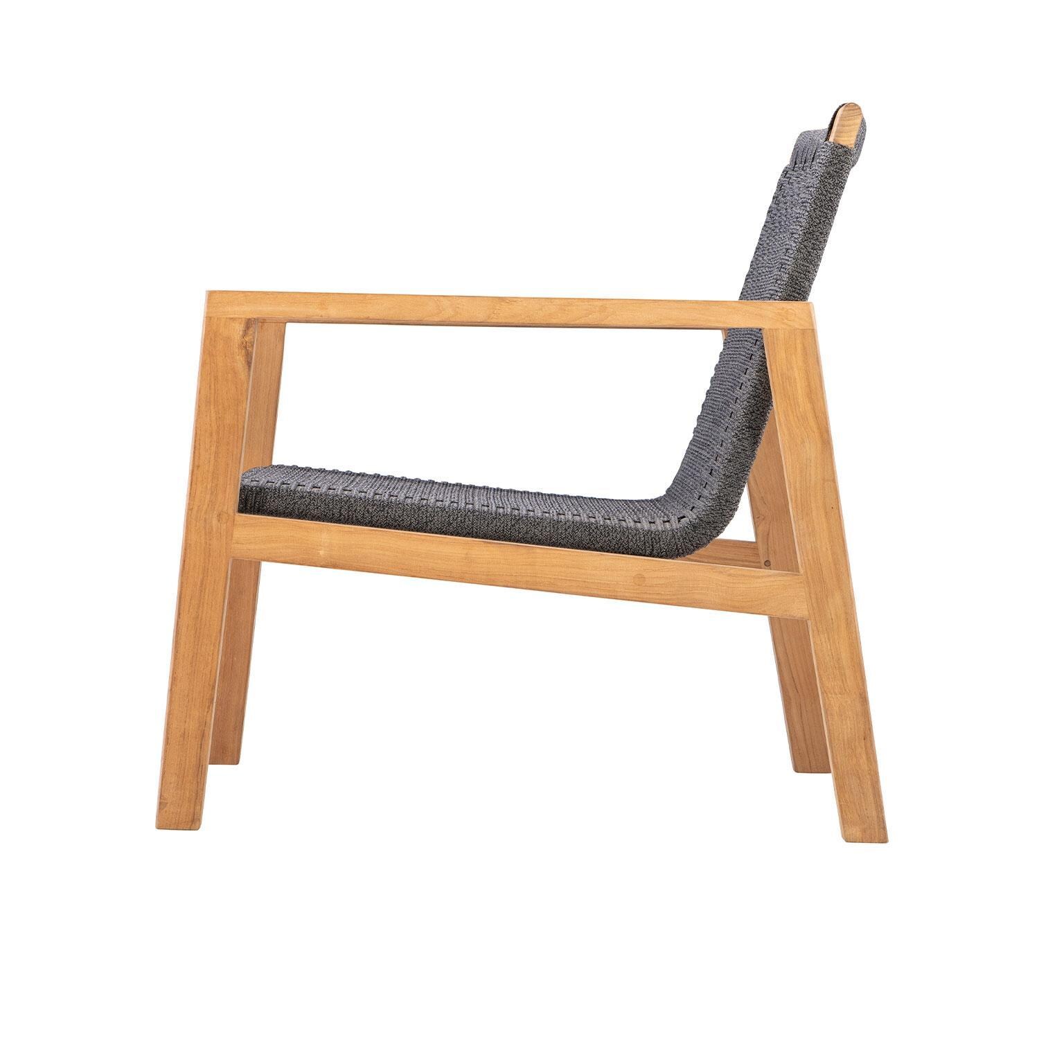 Admiral Rope Club Chair in Charcoal Grey by Royal Teak Collection - Side View - White Background thumbnail