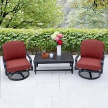 Villa Flora 3 Piece Cast Aluminum Patio Conversation Set W/ Swivel Rockers, Coffee Table & Sunbrella Canvas Henna Cushions By Lakeview Outdoor Designs image