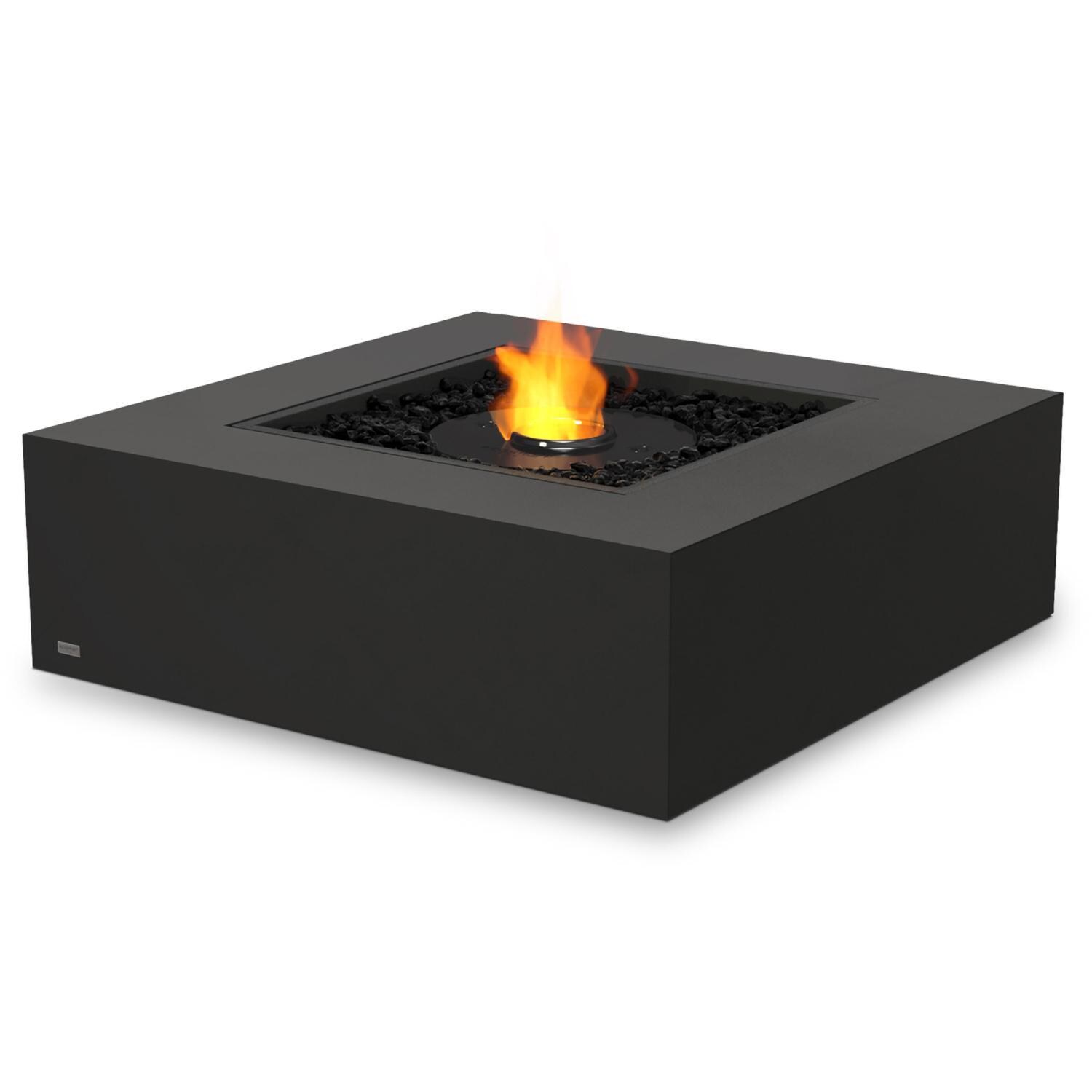 EcoSmart Fire ESF.O.BAS.40.GH.B Base 40 Inch Black Burner Square Concrete Ethanol Fire Pit Table in Black Graphite - Small Flame - White Background thumbnail