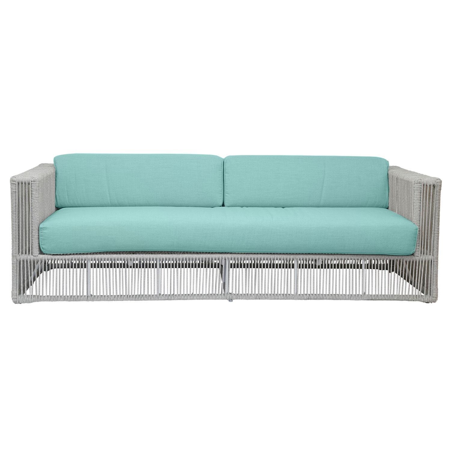 Miami Olefin Rope Patio Sofa in Dupione Celeste w/ Self Welt by Sunset West - Front View - White Background thumbnail