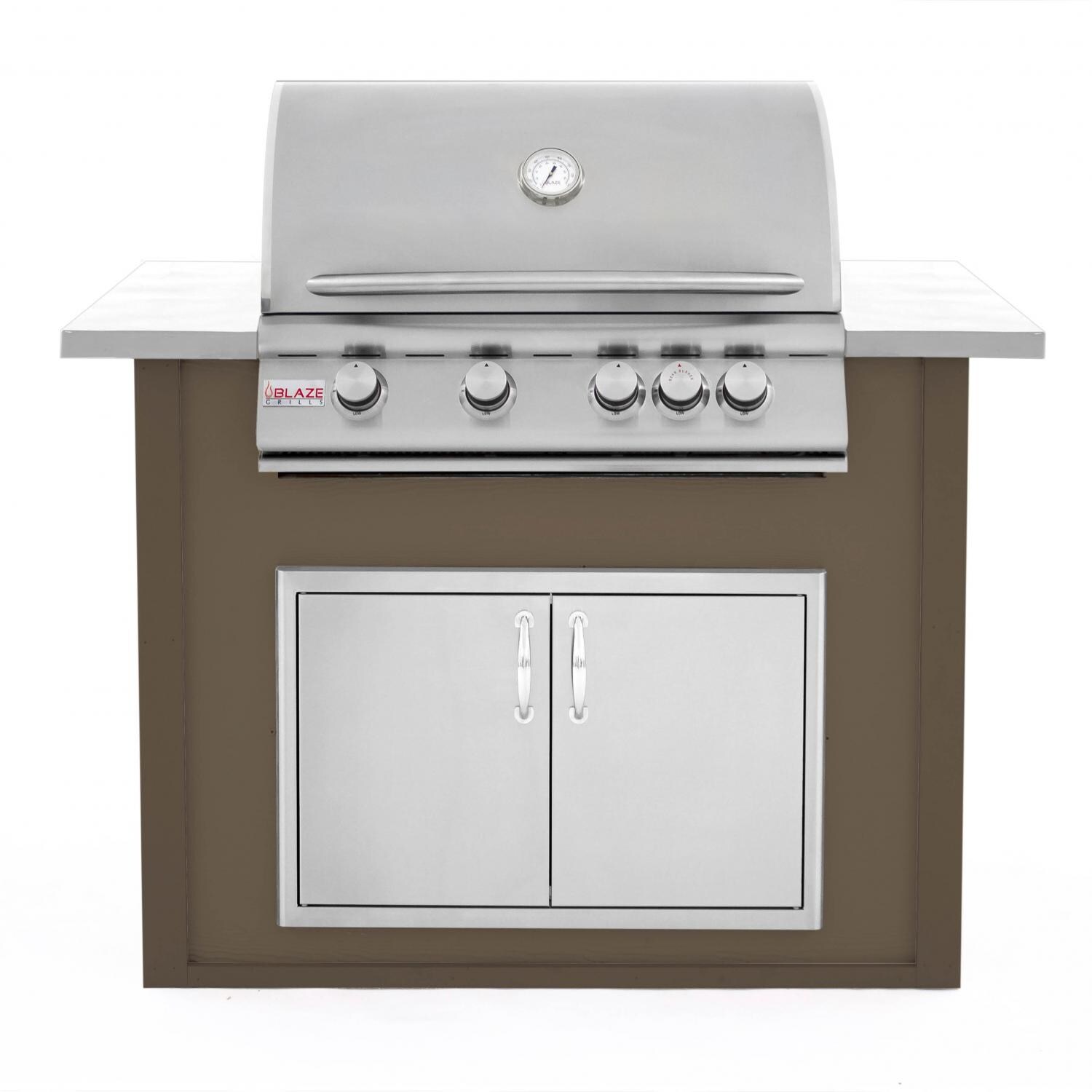 BBQGuys.com 4 Ft BBQ Island With Blaze 32-Inch Natural Gas Grill & Double Access Door - Brown/White - BLZADNG-4VP3HBNW thumbnail